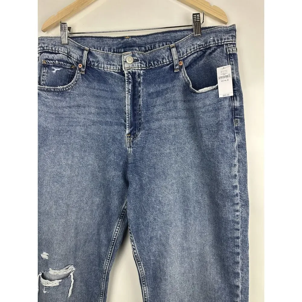 NWT Gap Mid Rise 90s Loose Jeans Split Hem Distressed Blue Denim Plus Size 33 16 - Picture 5 of 16